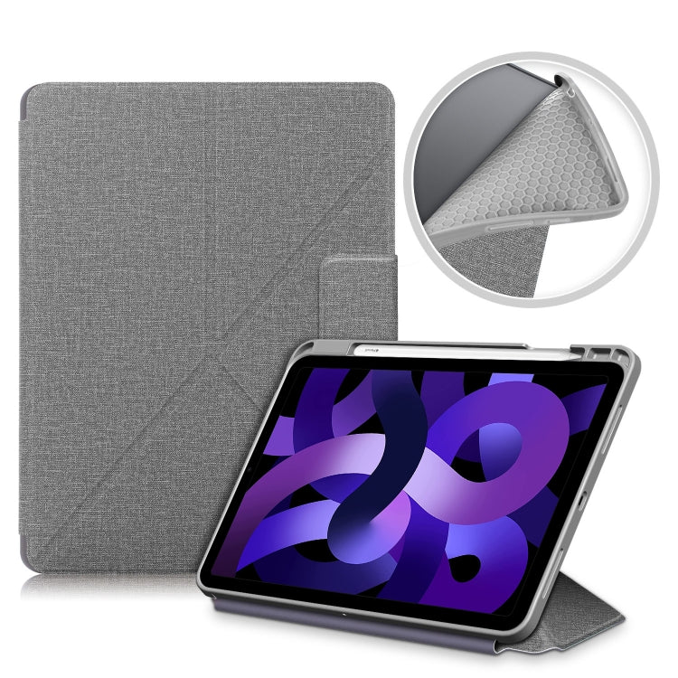 For iPad Air 2022 / 2020 10.9 / Pro 11 (2018) Cloth Texture Multi-folding Horizontal Flip PU Leather Shockproof Case with Holder & Sleep / Wake-up Function(Grey) by bashfashion