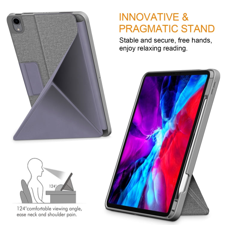 For iPad Air 2022 / 2020 10.9 / Pro 11 (2018) Cloth Texture Multi-folding Horizontal Flip PU Leather Shockproof Case with Holder & Sleep / Wake-up Function(Grey) by bashfashion