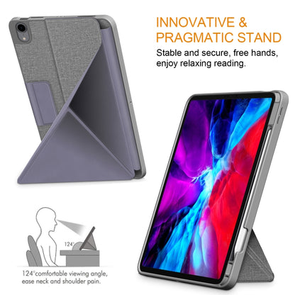 For iPad Air 2022 / 2020 10.9 / Pro 11 (2018) Cloth Texture Multi-folding Horizontal Flip PU Leather Shockproof Case with Holder & Sleep / Wake-up Function(Grey) by bashfashion