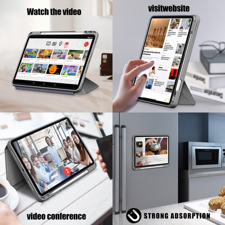 For iPad Air 2022 / 2020 10.9 / Pro 11 (2018) Cloth Texture Multi-folding Horizontal Flip PU Leather Shockproof Case with Holder & Sleep / Wake-up Function(Grey) by bashfashion