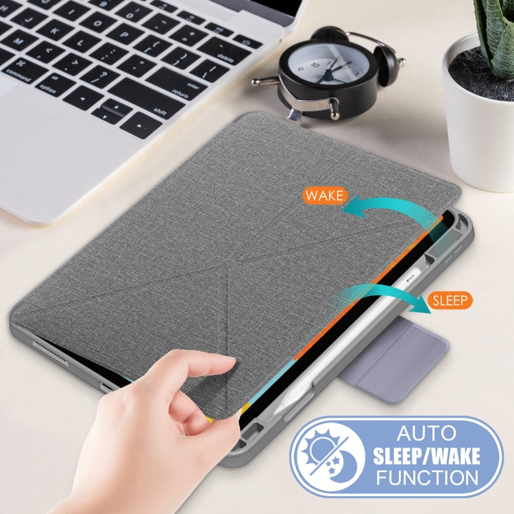 For iPad Air 2022 / 2020 10.9 / Pro 11 (2018) Cloth Texture Multi-folding Horizontal Flip PU Leather Shockproof Case with Holder & Sleep / Wake-up Function(Grey) by bashfashion