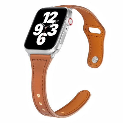 Universal T-shaped Thin Reverse Buckle Leather Watch Band For Apple Watch Ultra 49mm&Watch Ultra 2 49mm / Series 9&8&7 45mm / SE 3&SE 2&6&SE&5&4 44mm / 3&2&1 42mm(Dark Brown) by bashfashion