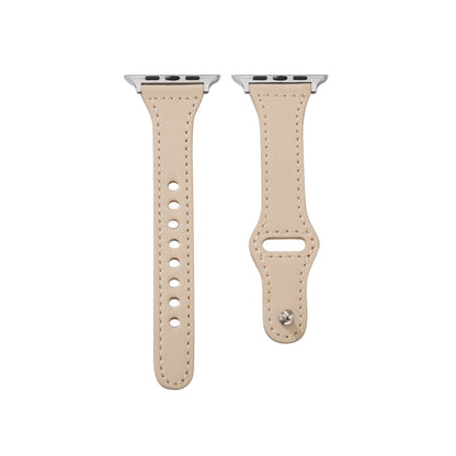 Universal T-shaped Thin Reverse Buckle Leather Watch Band For Apple Watch Ultra 49mm&Watch Ultra 2 49mm / Series 9&8&7 45mm / SE 3&SE 2&6&SE&5&4 44mm / 3&2&1 42mm(Beige) by bashfashion