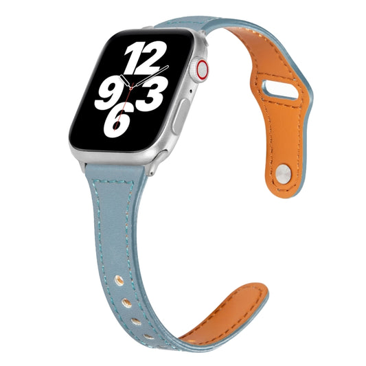 Universal T-shaped Thin Reverse Buckle Leather Watch Band For Apple Watch Ultra 49mm&Watch Ultra 2 49mm / Series 9&8&7 45mm / SE 3&SE 2&6&SE&5&4 44mm / 3&2&1 42mm(Light Blue) by bashfashion