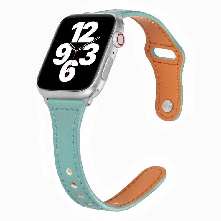 Universal T-shaped Thin Reverse Buckle Leather Watch Band For Apple Watch Ultra 49mm&Watch Ultra 2 49mm / Series 9&8&7 45mm / SE 3&SE 2&6&SE&5&4 44mm / 3&2&1 42mm(Green) by bashfashion