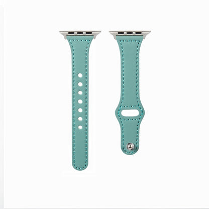 Universal T-shaped Thin Reverse Buckle Leather Watch Band For Apple Watch Ultra 49mm&Watch Ultra 2 49mm / Series 9&8&7 45mm / SE 3&SE 2&6&SE&5&4 44mm / 3&2&1 42mm(Green) by bashfashion