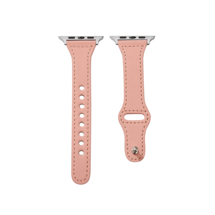 Universal T-shaped Thin Reverse Buckle Leather Watch Band For Apple Watch Ultra 49mm&Watch Ultra 2 49mm / Series 9&8&7 45mm / SE 3&SE 2&6&SE&5&4 44mm / 3&2&1 42mm(Pink) by bashfashion