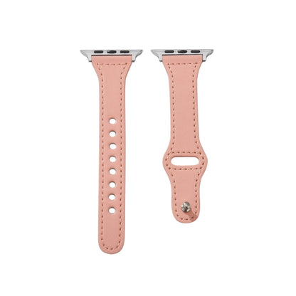 Universal T-shaped Thin Reverse Buckle Leather Watch Band For Apple Watch Ultra 49mm&Watch Ultra 2 49mm / Series 9&8&7 45mm / SE 3&SE 2&6&SE&5&4 44mm / 3&2&1 42mm(Pink) by bashfashion