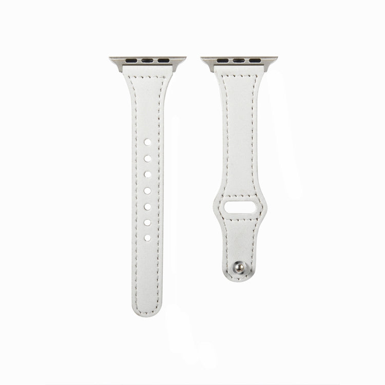 Universal T-shaped Thin Reverse Buckle Leather Watch Band For Apple Watch Series 9&8&7 41mm / SE 3&SE 2&6&SE&5&4 40mm / 3&2&1 38mm(White) by bashfashion