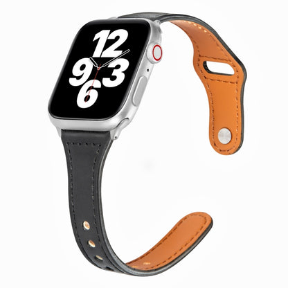 Universal T-shaped Thin Reverse Buckle Leather Watch Band For Apple Watch Series 9&8&7 41mm / SE 3&SE 2&6&SE&5&4 40mm / 3&2&1 38mm(Black) by bashfashion