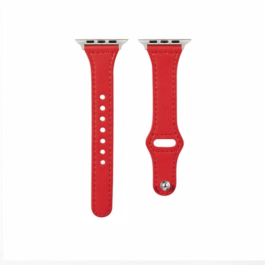 Universal T-shaped Thin Reverse Buckle Leather Watch Band For Apple Watch Series 9&8&7 41mm / SE 3&SE 2&6&SE&5&4 40mm / 3&2&1 38mm(Red) by bashfashion