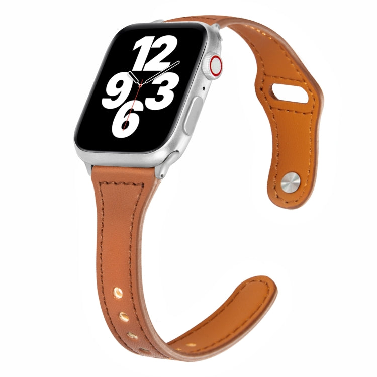 Universal T-shaped Thin Reverse Buckle Leather Watch Band For Apple Watch Series 9&8&7 41mm / SE 3&SE 2&6&SE&5&4 40mm / 3&2&1 38mm(Dark Brown) by bashfashion