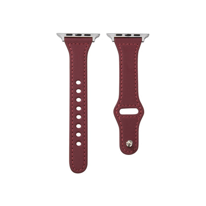 Universal T-shaped Thin Reverse Buckle Leather Watch Band For Apple Watch Series 9&8&7 41mm / SE 3&SE 2&6&SE&5&4 40mm / 3&2&1 38mm(Coffee) by bashfashion