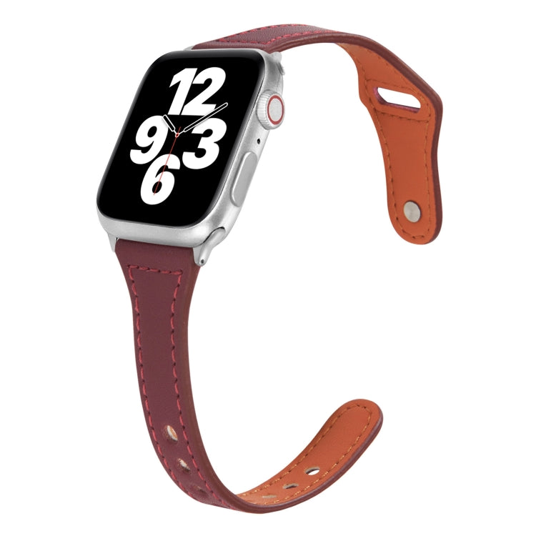 Universal T-shaped Thin Reverse Buckle Leather Watch Band For Apple Watch Series 9&8&7 41mm / SE 3&SE 2&6&SE&5&4 40mm / 3&2&1 38mm(Coffee) by bashfashion