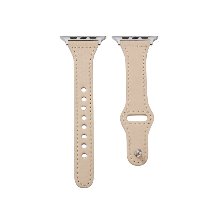 Universal T-shaped Thin Reverse Buckle Leather Watch Band For Apple Watch Series 9&8&7 41mm / SE 3&SE 2&6&SE&5&4 40mm / 3&2&1 38mm(Beige) by bashfashion