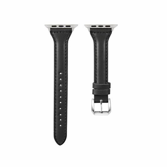 Universal T-shaped Thin Leather Watch Band For Apple Watch Series 7 45mm / 6 & SE & 5 & 4 44mm / 3 & 2 & 1 42mm(Black) by bashfashion