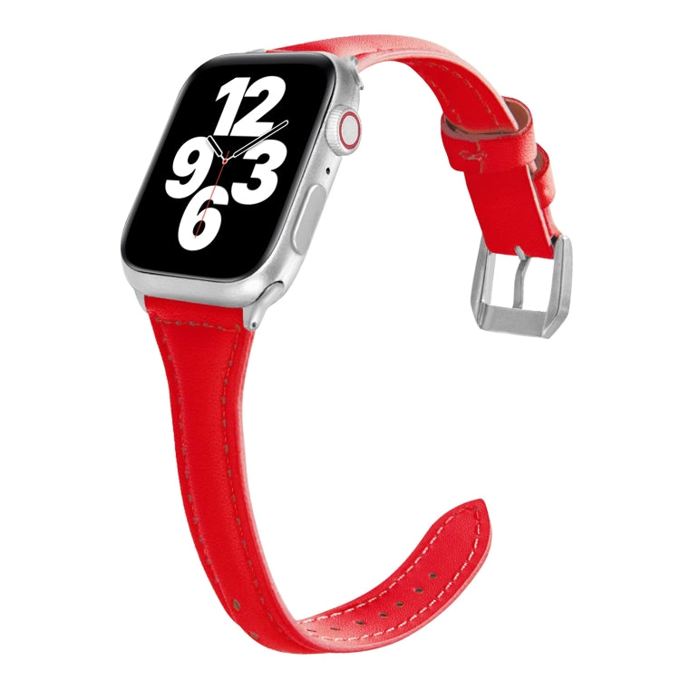 Universal T-shaped Thin Leather Watch Band For Apple Watch Series 7 45mm / 6 & SE & 5 & 4 44mm / 3 & 2 & 1 42mm(Red) by bashfashion