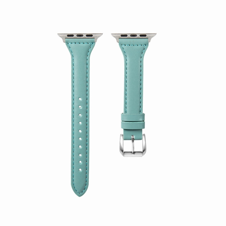 Universal T-shaped Thin Leather Watch Band For Apple Watch Series 7 45mm / 6 & SE & 5 & 4 44mm / 3 & 2 & 1 42mm(Green) by bashfashion