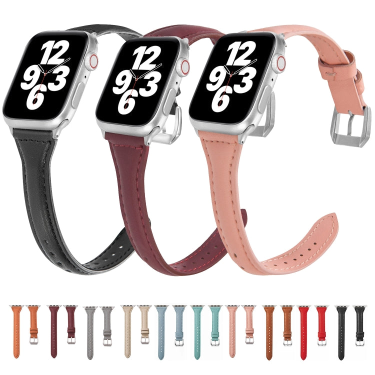 Universal T-shaped Thin Leather Watch Band For Apple Watch Series 7 41mm / 6 & SE & 5 & 4 40mm / 3 & 2 & 1 38mm(Dark Brown) by bashfashion
