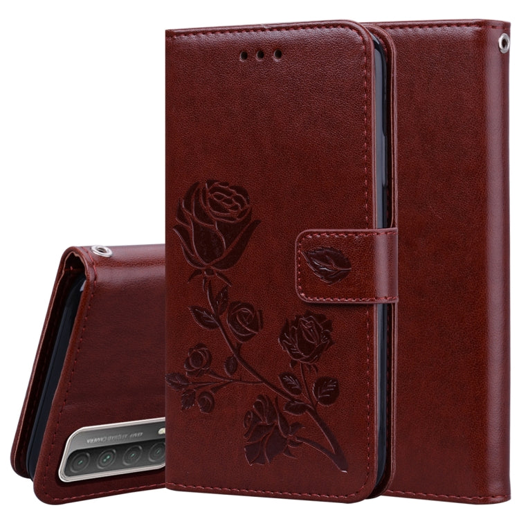 For Huawei P smart 2021 Rose Embossed Horizontal Flip PU Leather Case with Holder & Card Slots & Wallet(Brown) by AutSpace