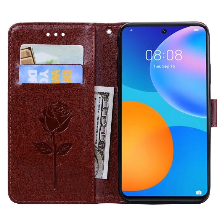 For Huawei P smart 2021 Rose Embossed Horizontal Flip PU Leather Case with Holder & Card Slots & Wallet(Brown) by AutSpace