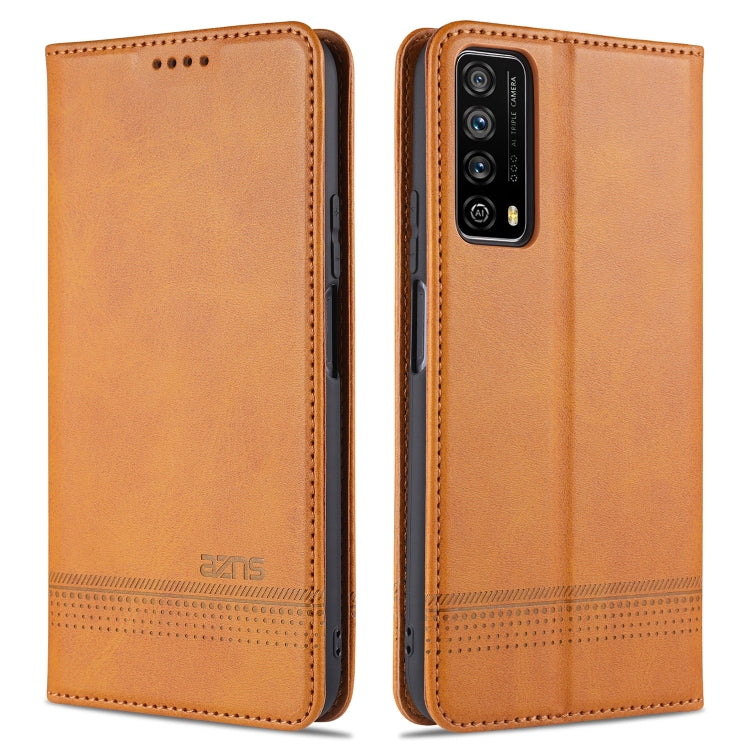 For Huawei Y7a AZNS Magnetic Calf Texture Horizontal Flip Leather Case with Card Slots & Holder & Wallet(Light Brown) by AZNS