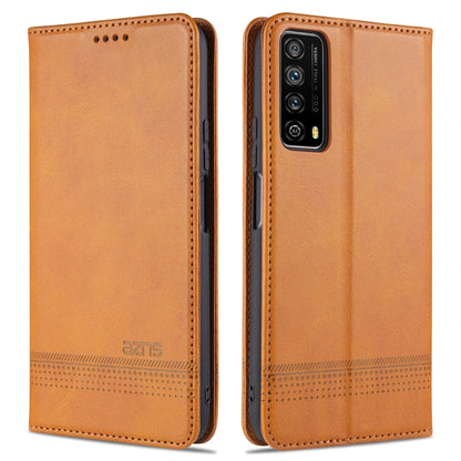 For Huawei Y7a AZNS Magnetic Calf Texture Horizontal Flip Leather Case with Card Slots & Holder & Wallet(Light Brown) by AZNS