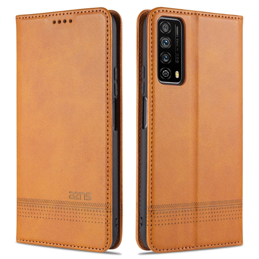 For Huawei Y7a AZNS Magnetic Calf Texture Horizontal Flip Leather Case with Card Slots & Holder & Wallet(Light Brown) by AZNS