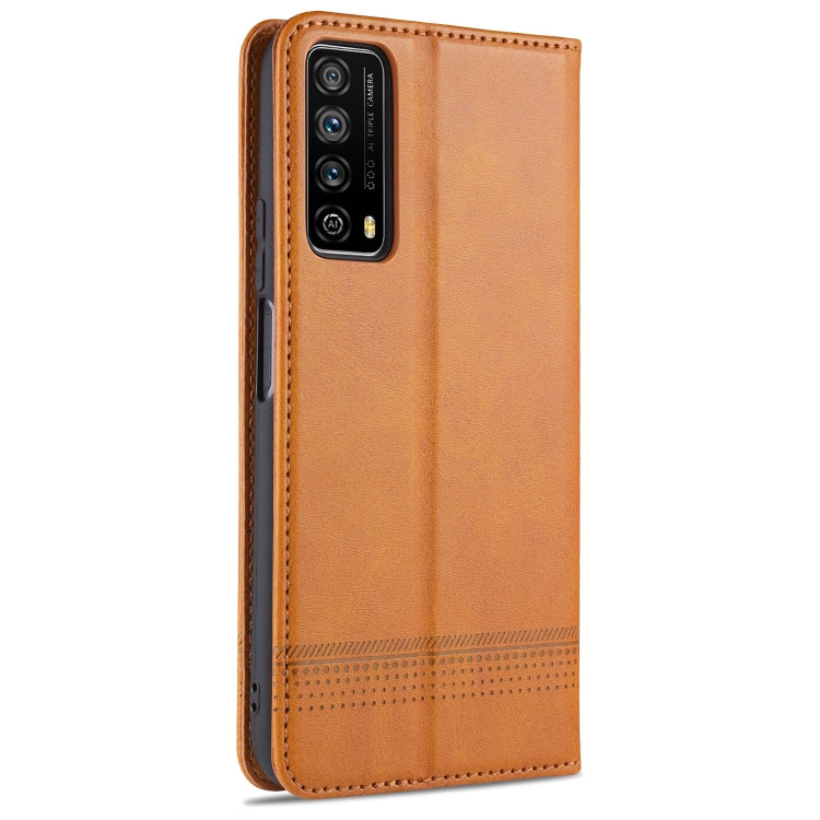For Huawei Y7a AZNS Magnetic Calf Texture Horizontal Flip Leather Case with Card Slots & Holder & Wallet(Light Brown) by AZNS