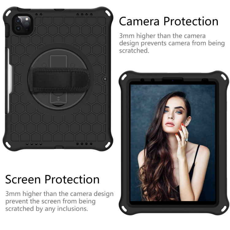 For iPad Pro 11 2022 / 2021 / 2020 / 2018 360 Degree Rotation Honeycomb Shockproof Silicone PC Protective Tablet Case with Holder & Shoulder Strap & Hand Strap(Black) by bashfashion