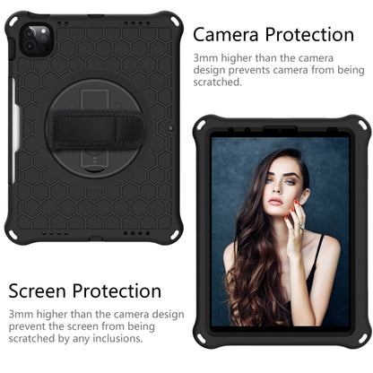 For iPad Pro 11 2022 / 2021 / 2020 / 2018 360 Degree Rotation Honeycomb Shockproof Silicone PC Protective Tablet Case with Holder & Shoulder Strap & Hand Strap(Black) by bashfashion