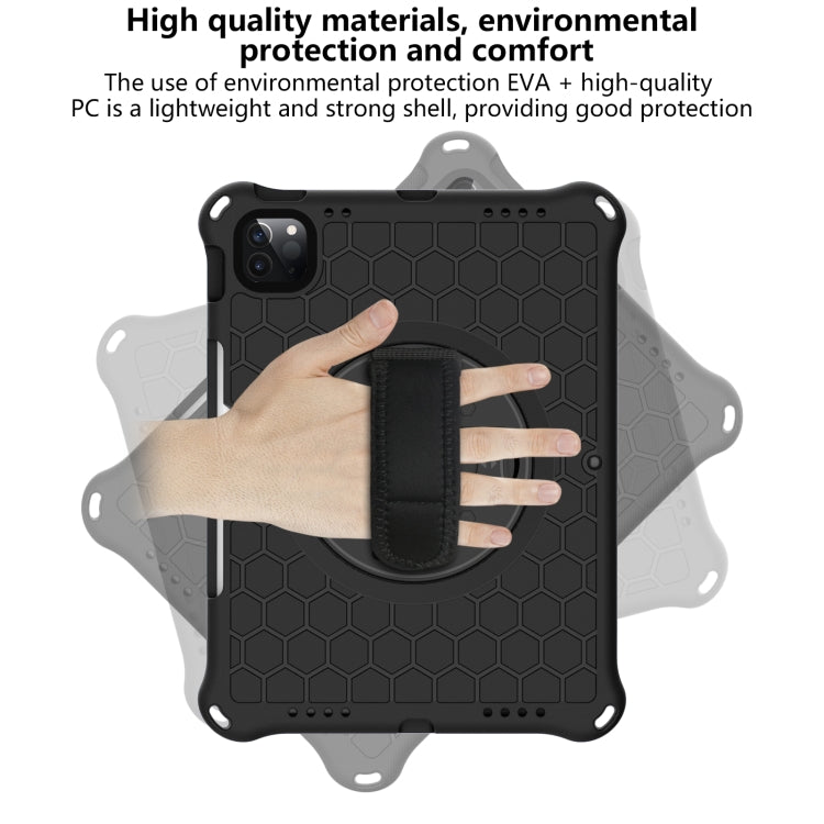 For iPad Pro 11 2022 / 2021 / 2020 / 2018 360 Degree Rotation Honeycomb Shockproof Silicone PC Protective Tablet Case with Holder & Shoulder Strap & Hand Strap(Black) by bashfashion