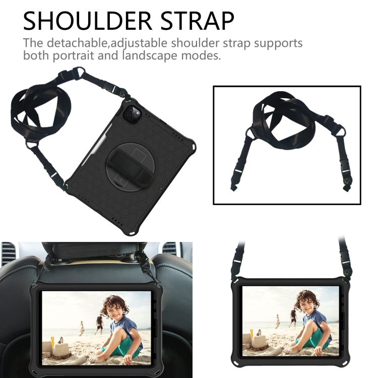 For iPad Pro 11 2022 / 2021 / 2020 / 2018 360 Degree Rotation Honeycomb Shockproof Silicone PC Protective Tablet Case with Holder & Shoulder Strap & Hand Strap(Black) by bashfashion
