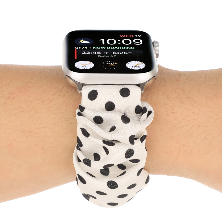 Dots Hair Ring Cloth Watch Band For Apple Watch Series 9&8&7 41mm / SE 3&SE 2&6&SE&5&4 40mm / 3&2&1 38mm(White) by bashfashion