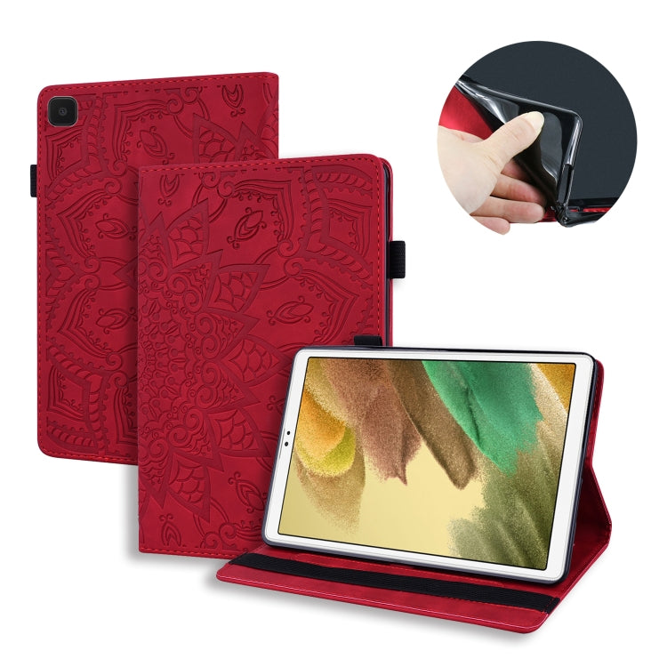 For Samsung Galaxy Tab A7 Lite 8.7 (2021) T220 / T225 Calf Pattern Double Folding Design Embossed Leather Case with Holder & Card Slots & Pen Slot & Elastic Band(Red) by bashfashion