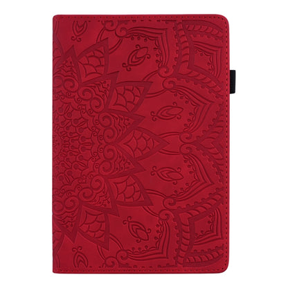For Samsung Galaxy Tab A7 Lite 8.7 (2021) T220 / T225 Calf Pattern Double Folding Design Embossed Leather Case with Holder & Card Slots & Pen Slot & Elastic Band(Red) by bashfashion