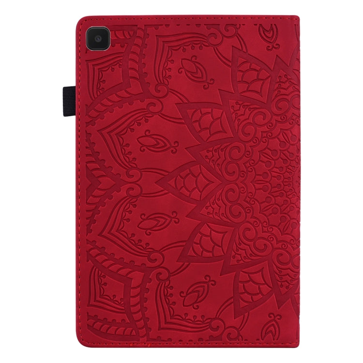 For Samsung Galaxy Tab A7 Lite 8.7 (2021) T220 / T225 Calf Pattern Double Folding Design Embossed Leather Case with Holder & Card Slots & Pen Slot & Elastic Band(Red) by bashfashion