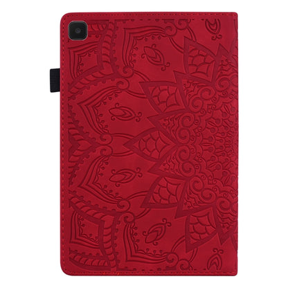 For Samsung Galaxy Tab A7 Lite 8.7 (2021) T220 / T225 Calf Pattern Double Folding Design Embossed Leather Case with Holder & Card Slots & Pen Slot & Elastic Band(Red) by bashfashion
