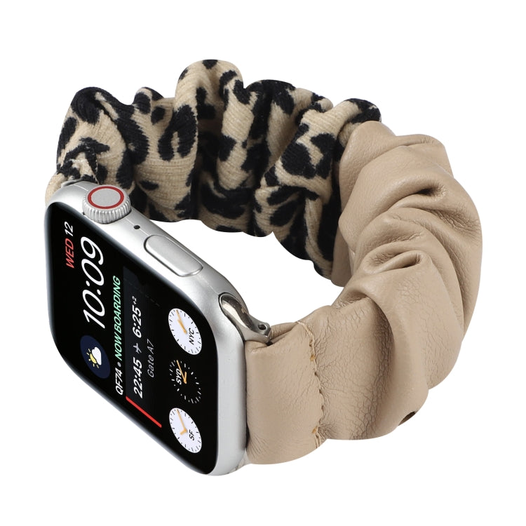 Leather Leopard Pattern Stitching Watch Band For Series 7 45mm / 6 & SE & 5 & 4 44mm / 3 & 2 & 1 42mm(Khaki) by bashfashion