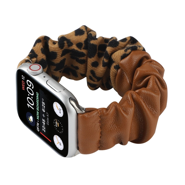 Leather Leopard Pattern Stitching Watch Band For Series 7 41mm / 6 & SE & 5 & 4 40mm / 3 & 2 & 1 38mm(Brown) by bashfashion