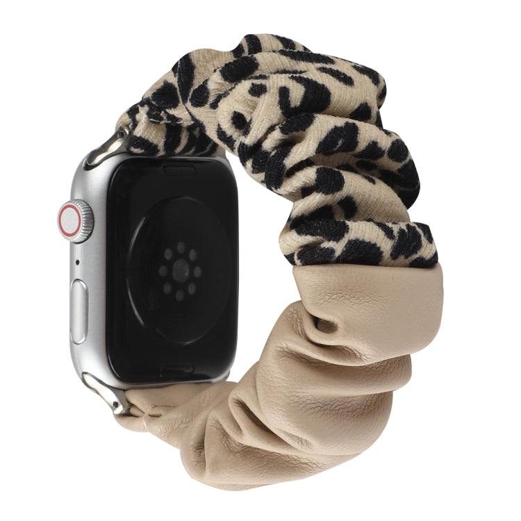 Leather Leopard Pattern Stitching Watch Band For Series 7 41mm / 6 & SE & 5 & 4 40mm / 3 & 2 & 1 38mm(Khaki) by bashfashion