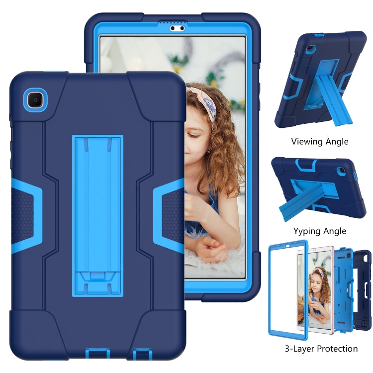 For Samsung Galaxy Tab A7 Lite T225 Contrast Color Robot Shockproof Silicone + PC Protective Case with Holder(Navy Blue + Blue) by bashfashion