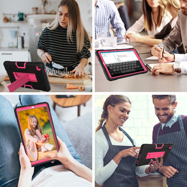For Samsung Galaxy Tab A7 10.4 (2020) Contrast Color Robot Shockproof Silicone + PC Protective Case with Holder(Black + Rose Red) by bashfashion