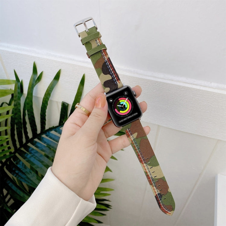 Three Lines Canvas Watch Band For Apple Watch Series 9&8&7 41mm / SE 3&SE 2&6&SE&5&4 40mm / 3&2&1 38mm(Camouflage Green) by bashfashion