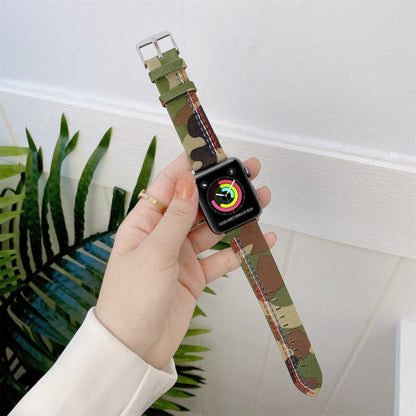 Three Lines Canvas Watch Band For Apple Watch Series 9&8&7 41mm / SE 3&SE 2&6&SE&5&4 40mm / 3&2&1 38mm(Camouflage Green) by bashfashion