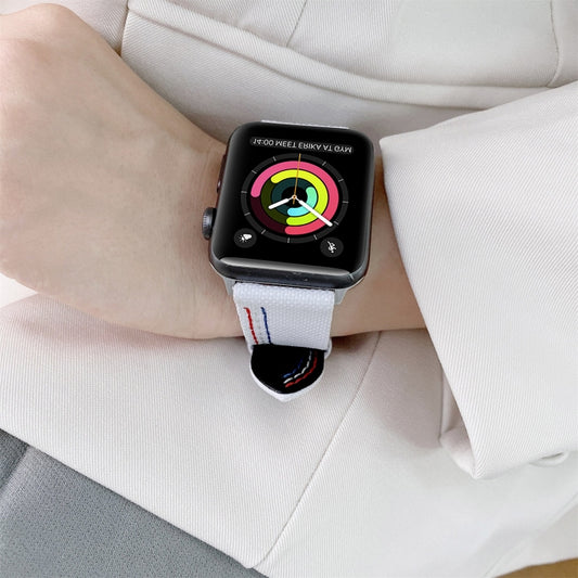 Three Lines Canvas Watch Band For Apple Watch Series 9&8&7 41mm / SE 3&SE 2&6&SE&5&4 40mm / 3&2&1 38mm(White) by bashfashion