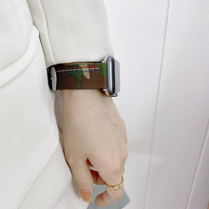 Three Lines Canvas Watch Band For Apple Watch Series 9&8&7 41mm / SE 3&SE 2&6&SE&5&4 40mm / 3&2&1 38mm(Camouflage Green) by bashfashion
