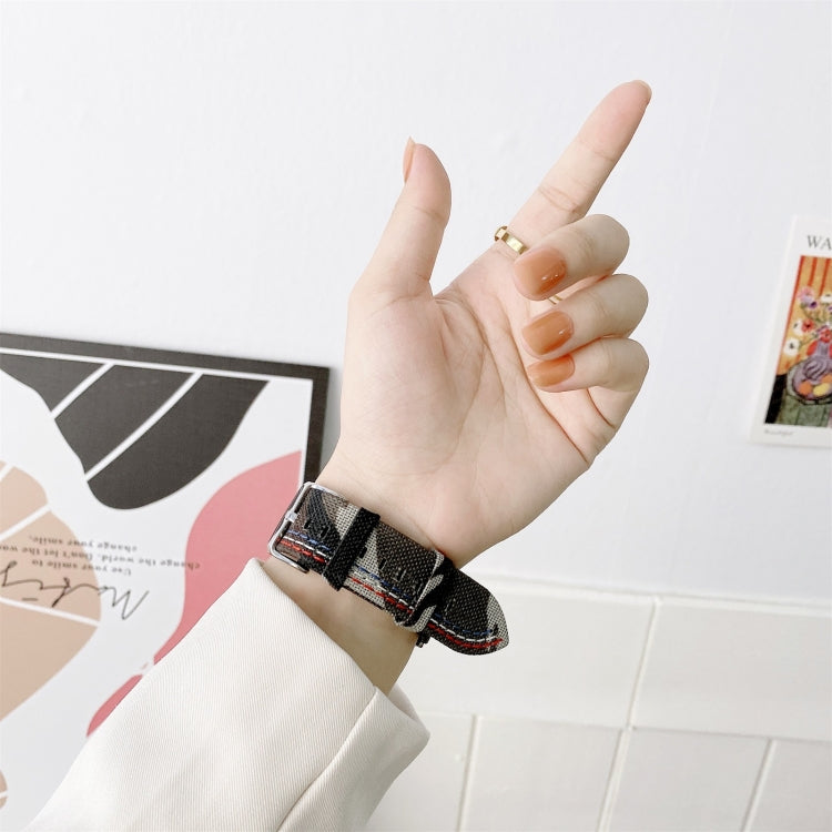 Three Lines Canvas Watch Band For Apple Watch Series 9&8&7 41mm / SE 3&SE 2&6&SE&5&4 40mm / 3&2&1 38mm(White) by bashfashion