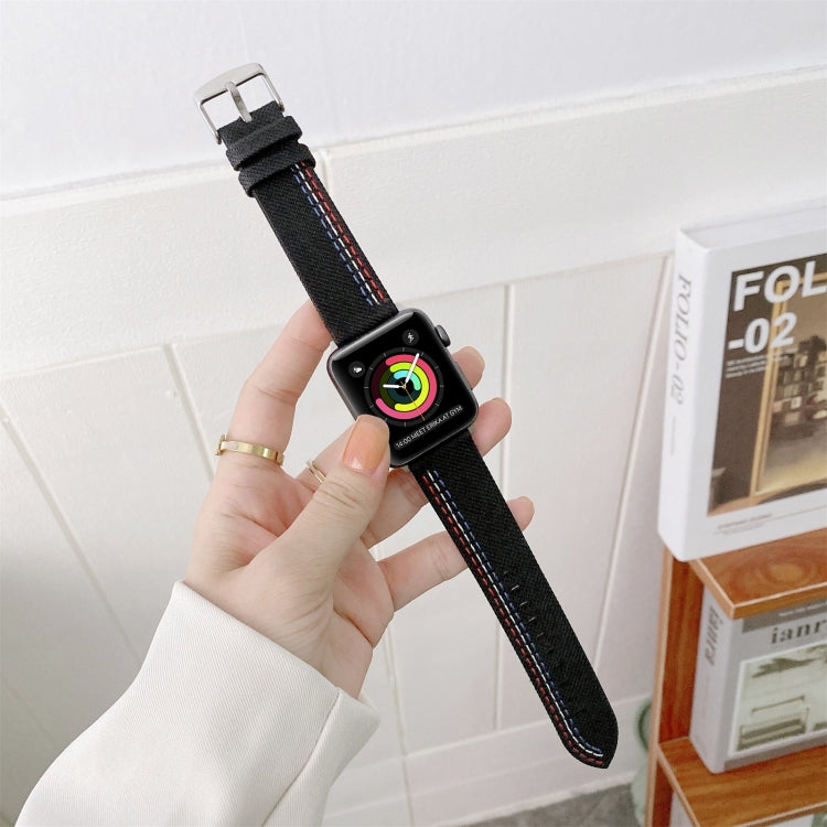 Three Lines Canvas Watch Band For Apple Watch Ultra 49mm&Watch Ultra 2 49mm / Series 9&8&7 45mm / SE 3&SE 2&6&SE&5&4 44mm / 3&2&1 42mm(Black) by bashfashion