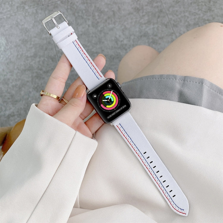 Three Lines Canvas Watch Band For Apple Watch Ultra 49mm&Watch Ultra 2 49mm / Series 9&8&7 45mm / SE 3&SE 2&6&SE&5&4 44mm / 3&2&1 42mm(White) by bashfashion